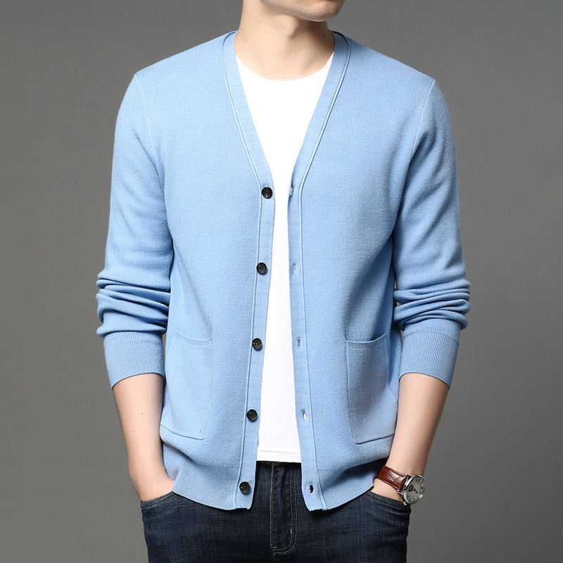 Cardigan en maille fine pour hommes, coupe ajustée, style basique - Theo