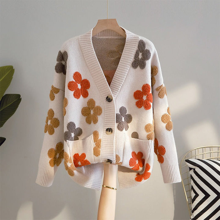 Cardigan en maille jacquard de style rétro pour femmes - Karla