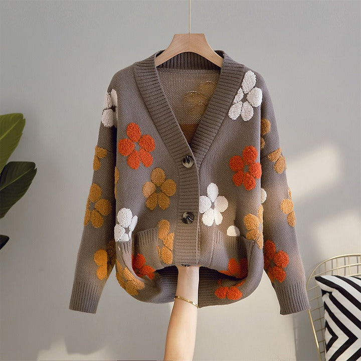 Cardigan en maille jacquard de style rétro pour femmes - Karla