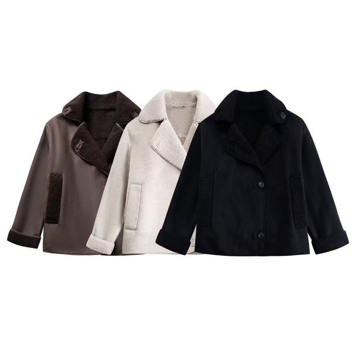 Manteau court à effet de fourrure pour femmes, doublé de peau de mouton - Cloe