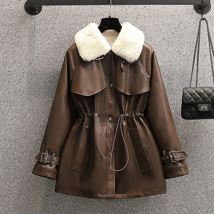 Manteau effet cuir ajusté avec col amovible pour femme - Ylva