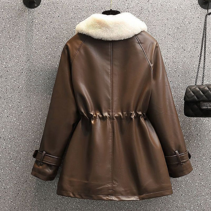 Manteau effet cuir ajusté avec col amovible pour femme - Ylva