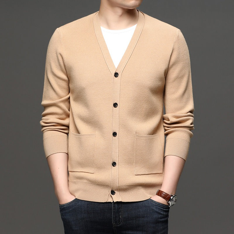 Cardigan en maille fine pour hommes, coupe ajustée, style basique - Theo