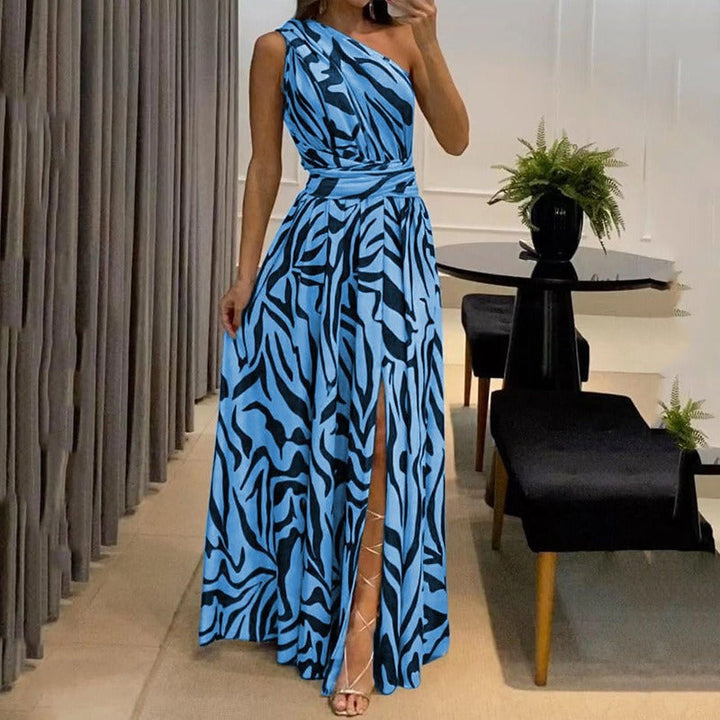 Robe longue plissée asymétrique pour femme avec fente latérale - Soraya
