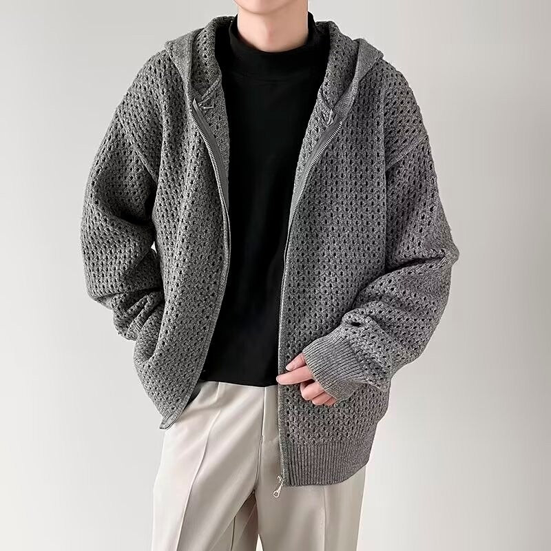 Gilet en maille ajourée pour homme avec capuche et fermeture éclair - Niro