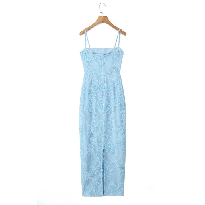 Robe longue en dentelle florale pour femme avec d'élégantes bretelles spaghetti - Elena