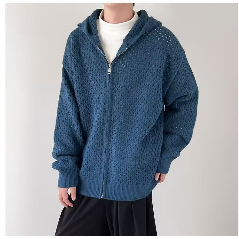 Gilet en maille ajourée pour homme avec capuche et fermeture éclair - Niro