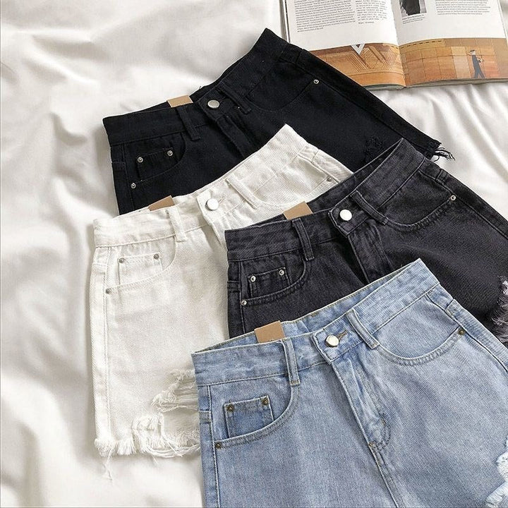 Short en denim à effet effiloché pour femme - Estelle