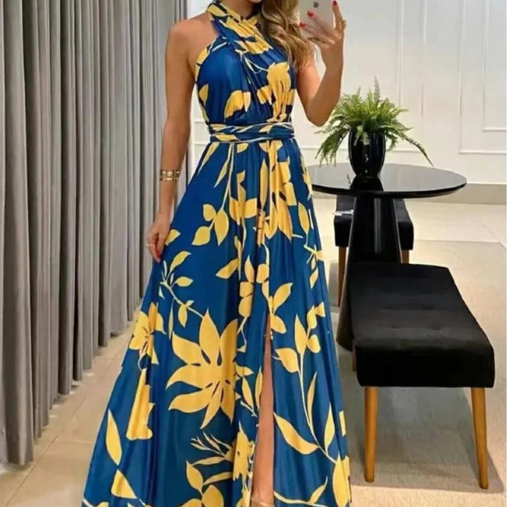Robe longue plissée asymétrique pour femme avec fente latérale - Soraya