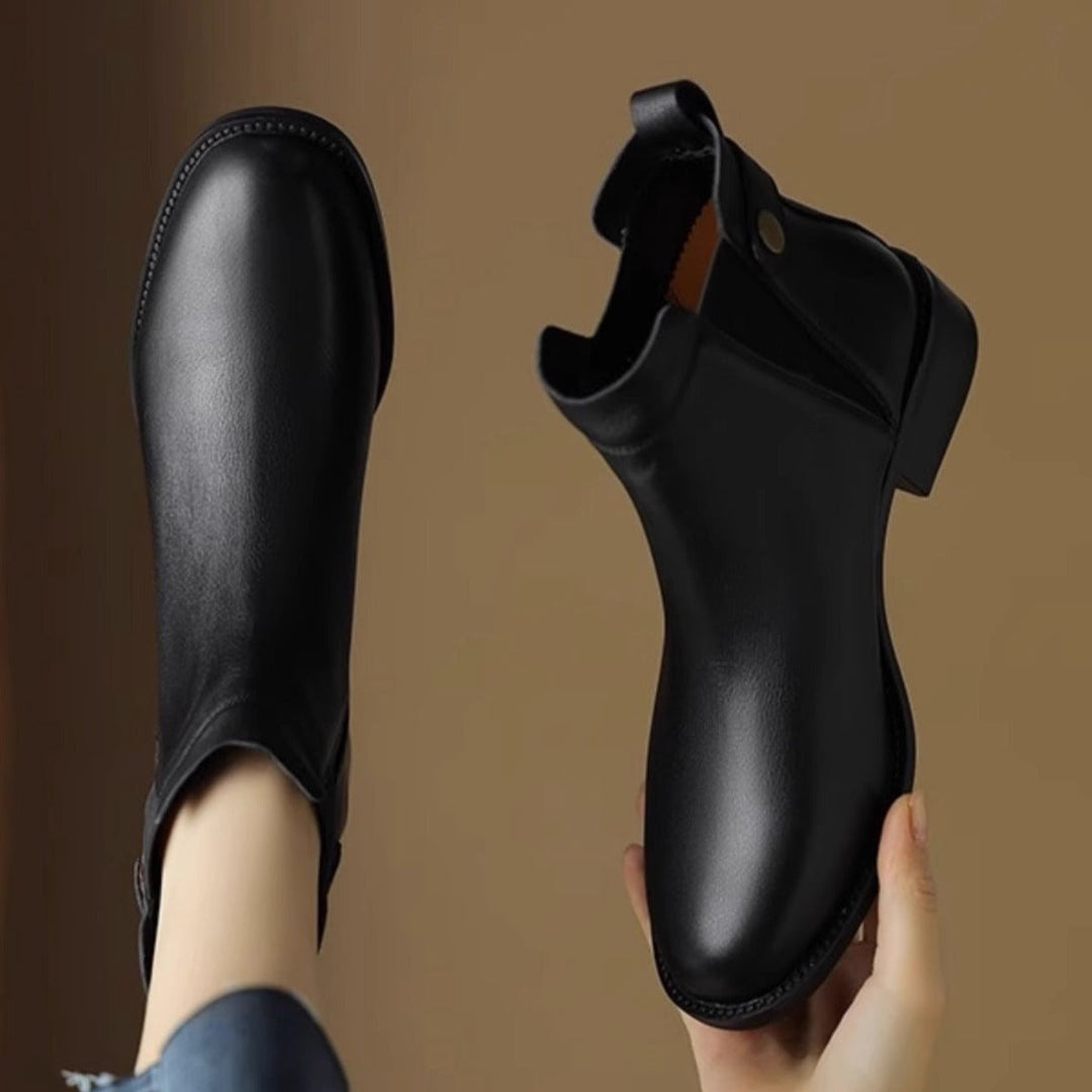 Bottines plates en cuir à élastique de type chelsea pour femmes - Keira