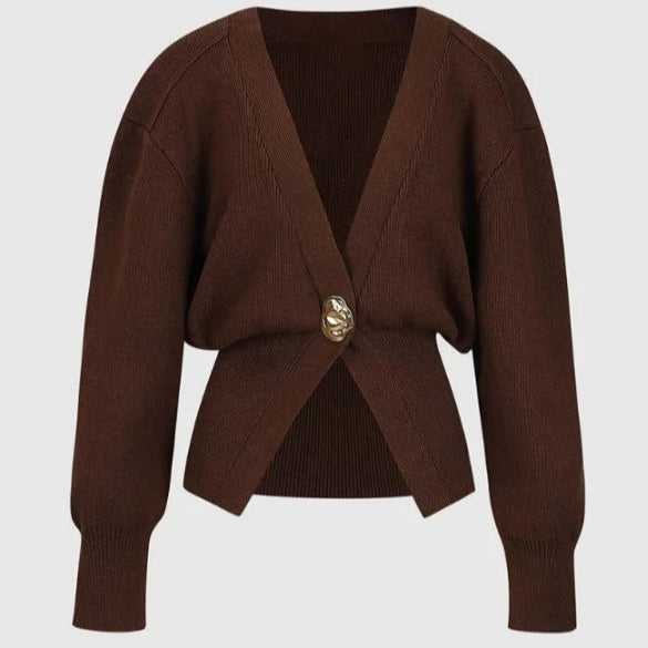 Cardigan en maille épaisse pour femme avec boutons décoratifs - Romane