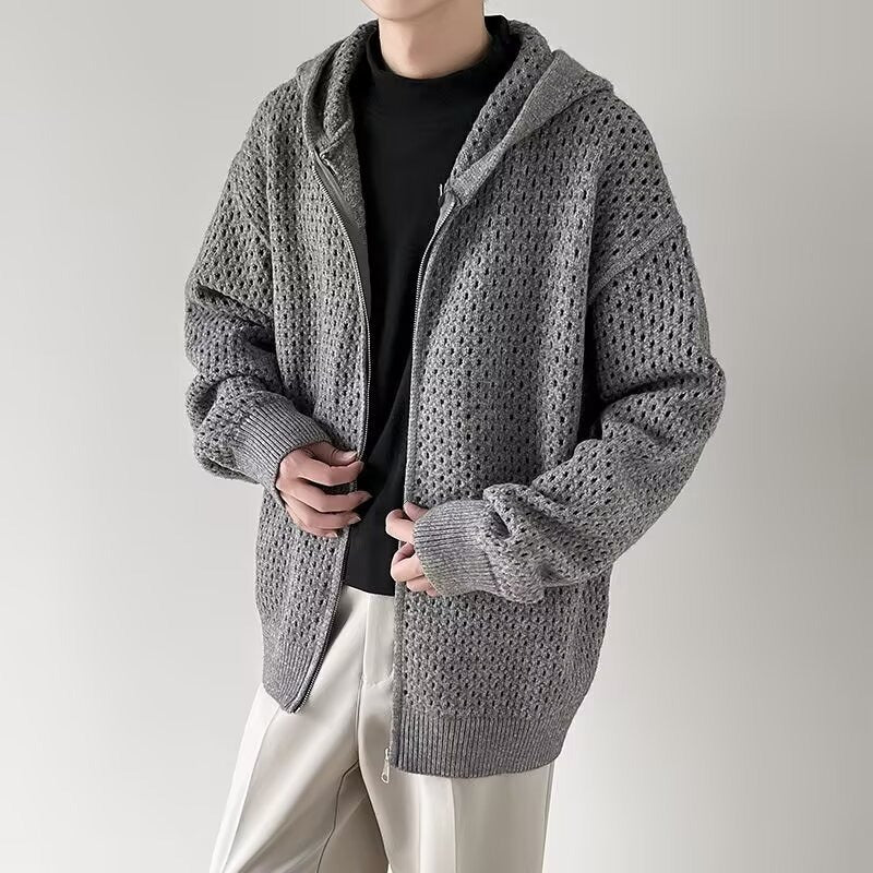 Gilet en maille ajourée pour homme avec capuche et fermeture éclair - Niro