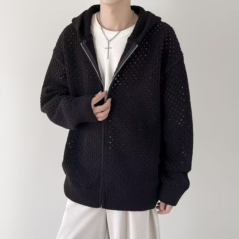 Gilet en maille ajourée pour homme avec capuche et fermeture éclair - Niro