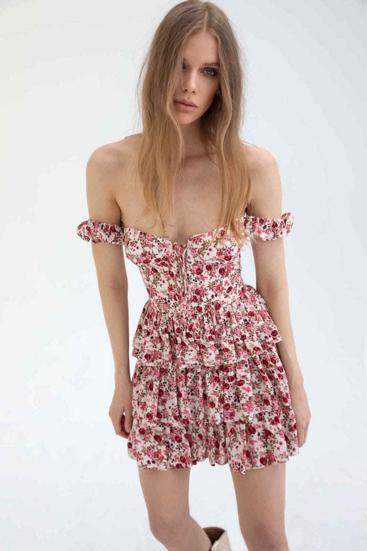 Julia Mini-robe corset imprimée avec marches