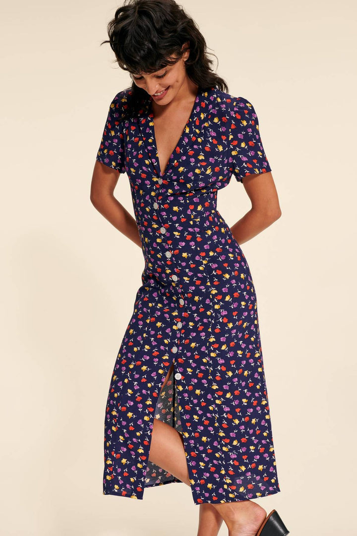 Mabel - Robe chemise midi avec décolleté en V et boutons