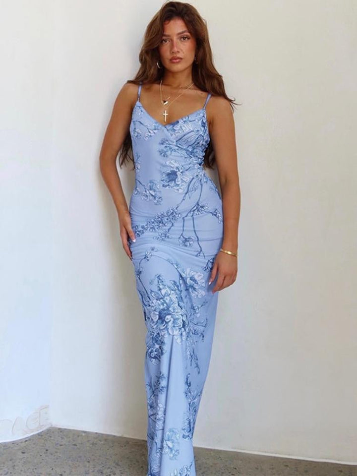 Lena Maxi robe-slip avec imprimé orchidée