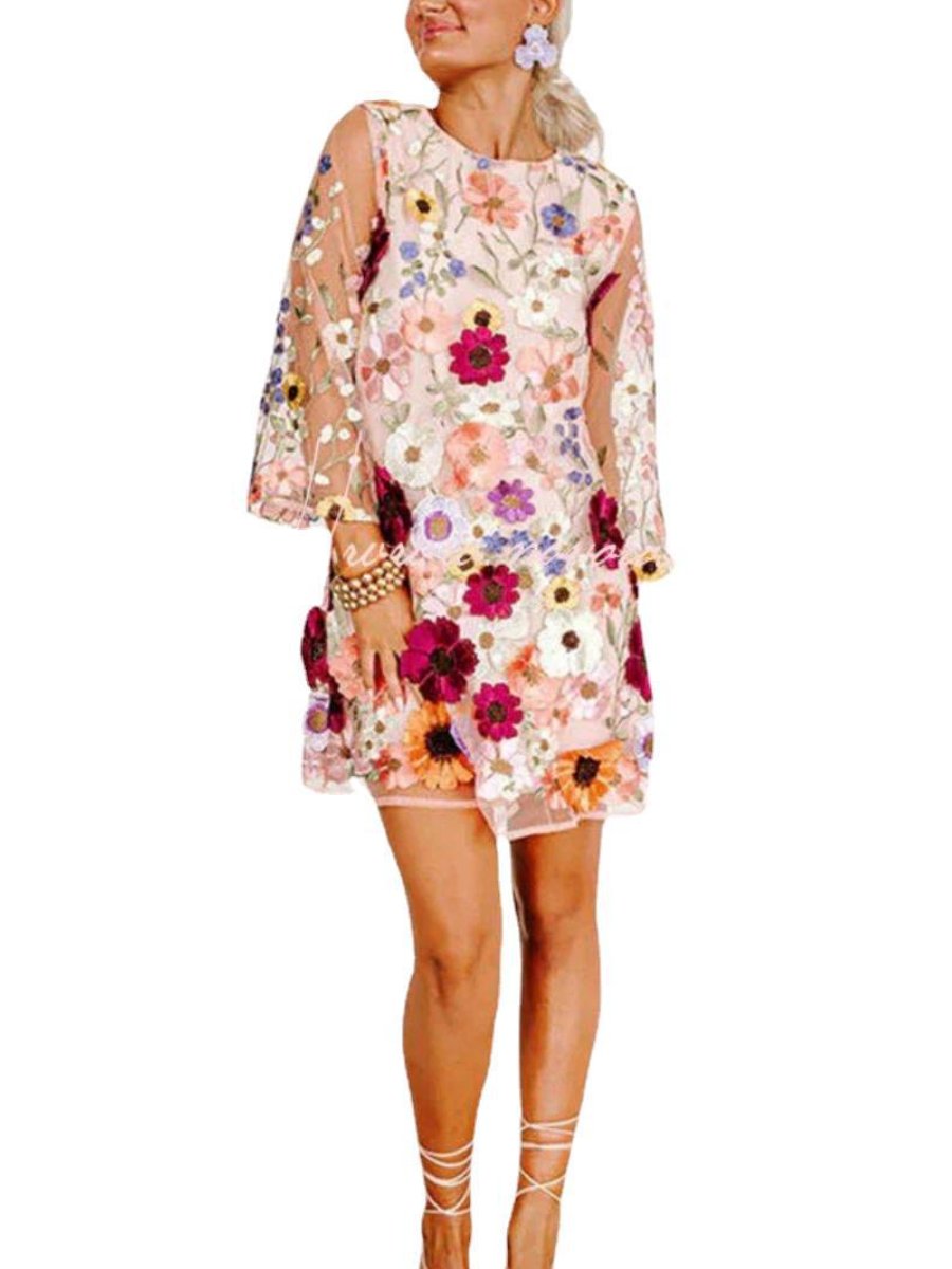 Flaura - Robe courte hipster à fleurs en trois dimensions