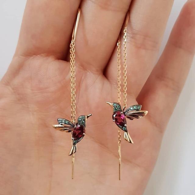 Boucles d'oreilles avec émail colibri et zircones