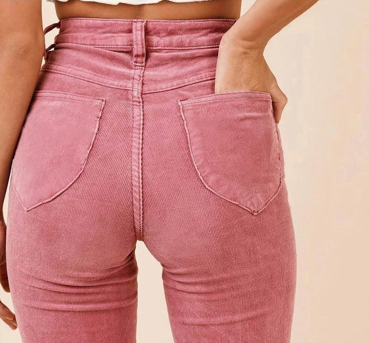 Cadence - Pantalon en velours côtelé taille haute et jambes larges