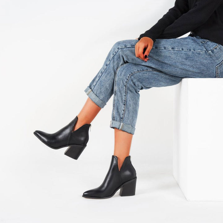 Amelia - Bottines rétro à talon épais et bout pointu en similicuir