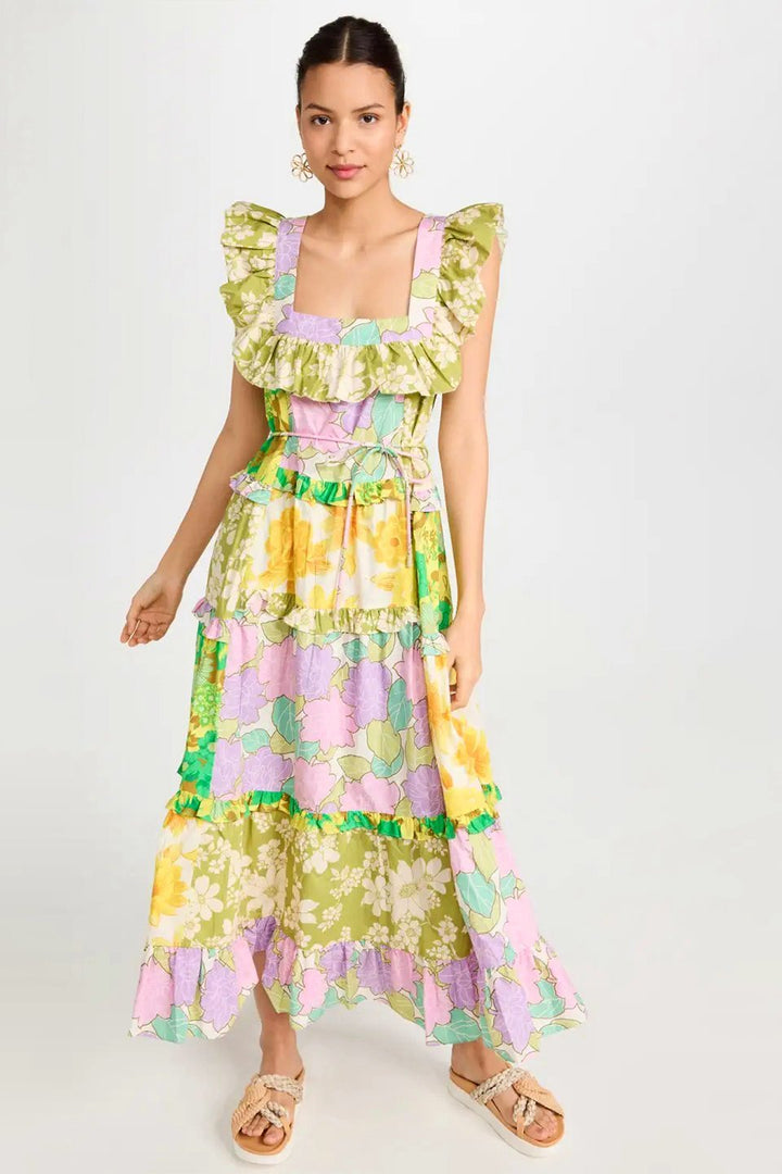 Astrid Robe midi imprimée avec volants et ceinture