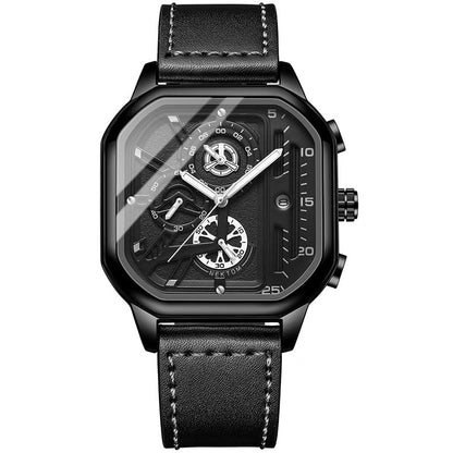 Montre ChronoLux Cuir Bracelet Carré Acier Inoxydable